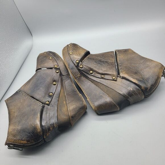 Bed Stu Open Toes shoes brown distressed leather Booties wedge back zip Sz 8 - Picture 8 of 9